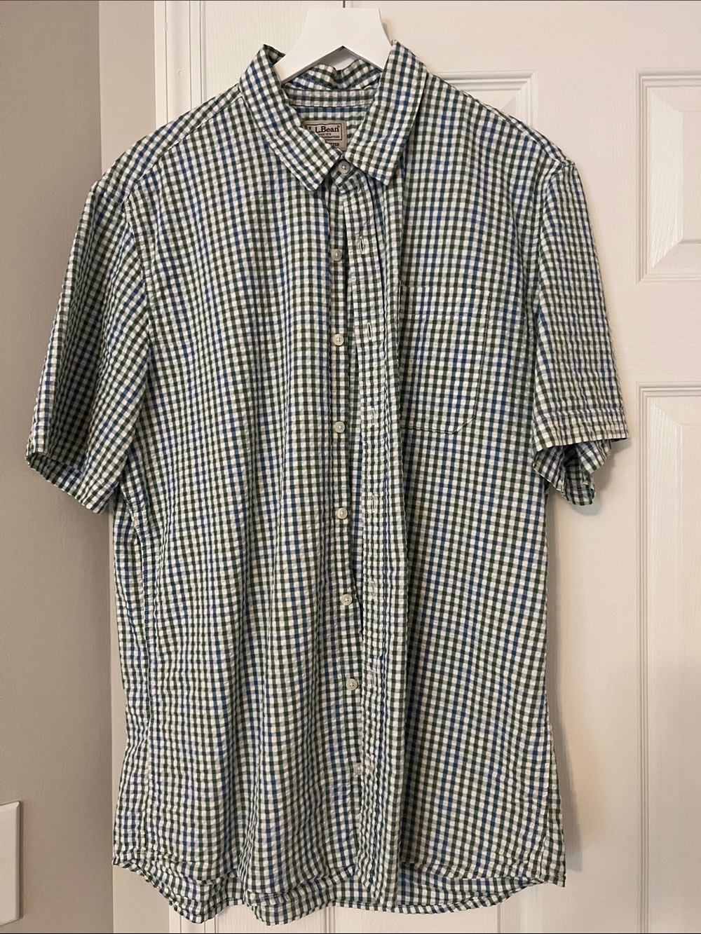 L.L. Bean Green & Blue Gingham Short-Sleeve Button-Down Shirt